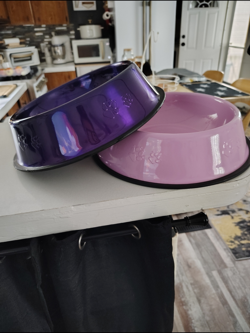 Purple and Light Pink Paw Print Large Pet Bowls - Set of 2